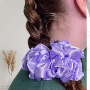 XL satin scrunchie, lilac cute hair accessory for casual hairstyles and small gifting, handmade scrunchies