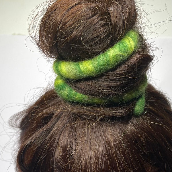 Green dreadlocks twist tie, braid hair accessories for ponytails and natural hair bun  holder twist ties in various sizes, 100% wool.