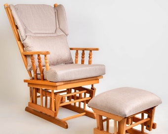 Wood Swinging Chair, Comfortable Armchair, Wooden Swinging TV Chair, With Swing Foot Pouf, For Dad, High Quality Solid Wood, Swing Mechanism