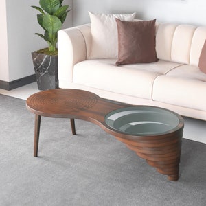 Mesa de centro com tampo de vidro, Mesa de centro em nogueira natural para sala de estar, Mesa de centro grande de madeira, Mesa de centro rústica de madeira, Mesa Relax Model