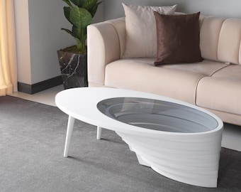 White Wood & Smoked Glass Coffee Table: Modern Living Room Centerpiece