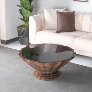Mesa de centro com tampo de vidro, Mesa de centro de nogueira natural para sala de estar, Mesa de centro de meados do século, Mesa de centro rústica de madeira, Mesa modelo Selena
