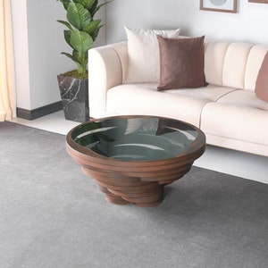 Natural Walnut Coffee Table with Tempered Glass Top – Mid Century Modern Wood Table, Rustic Side Table, Black, White, Walnut Options