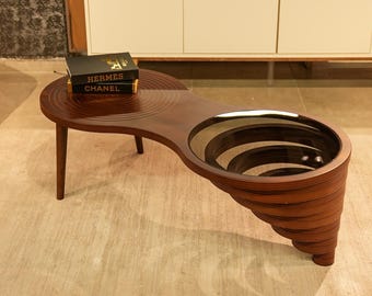 Natural Walnut & Smoked Glass Coffee Table: Modern Living Room Decor