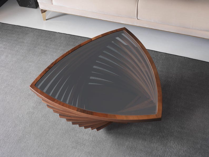 Glass Top Coffee Table, Natural Walnut Coffee Table for Living Room