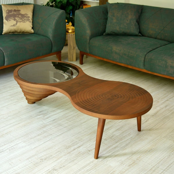 Houten salontafel, natuurlijke walnoot op maat ontworpen salontafel, handgemaakte, moderne salontafel, houtkunst, salontafel, rustieke salontafel