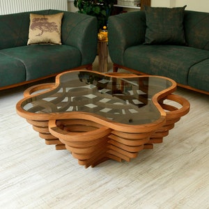 Houten salontafel, natuurlijke walnoot salontafel, op maat ontworpen, moderne salontafel, houtkunst, salontafel, handgemaakt, solide salontafel afbeelding 1