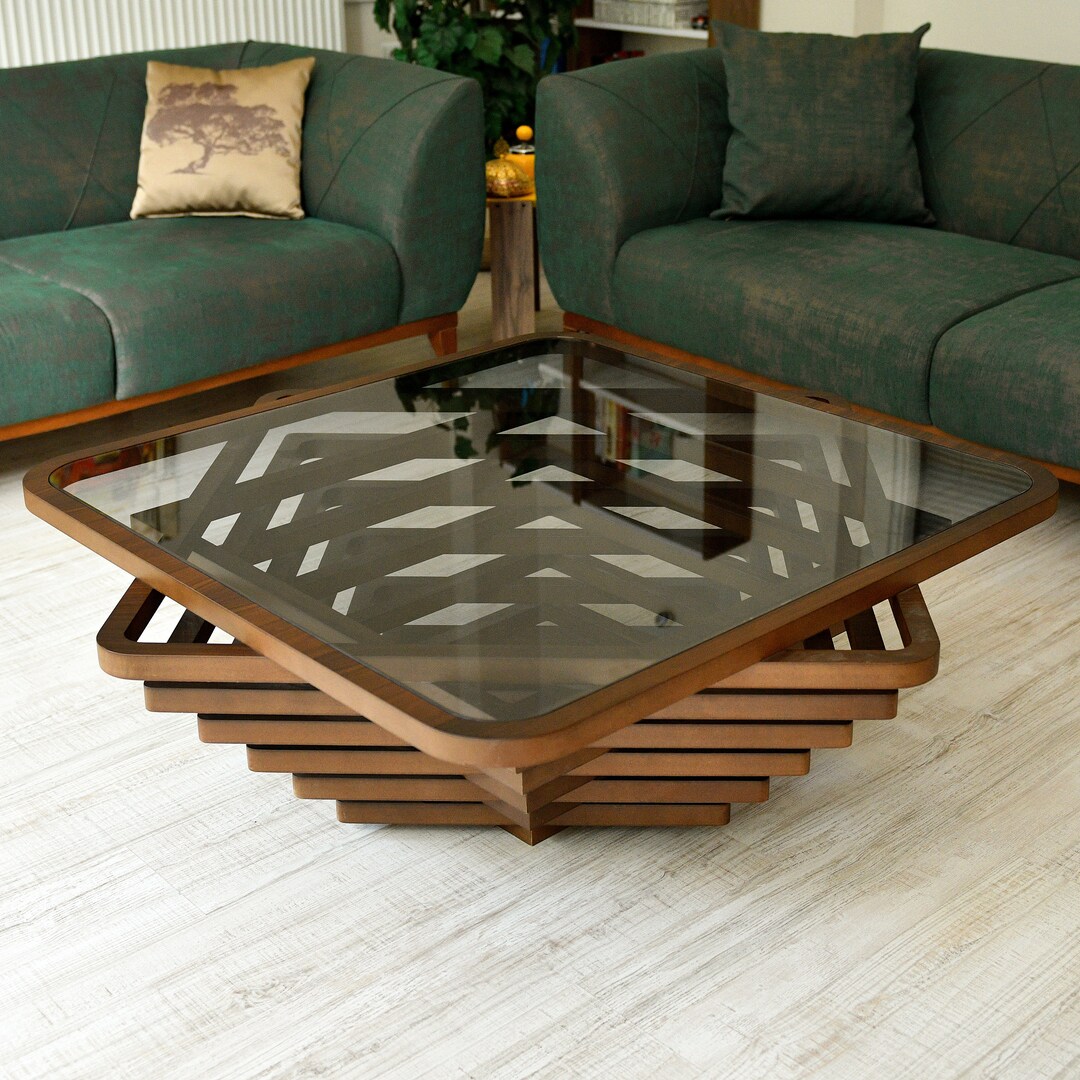 Wood Coffee Table, Natural Walnut Custom Designed Coffee Table