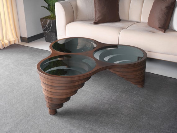 Natural Walnut Coffee Table: Smoked Glass Top, Modern Living