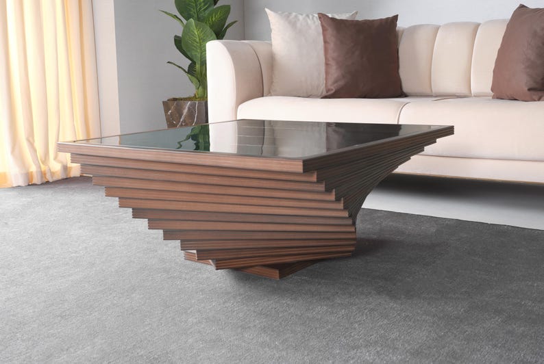 Natural Walnut Coffee Table for Living Room, Wood Large Coffee Table