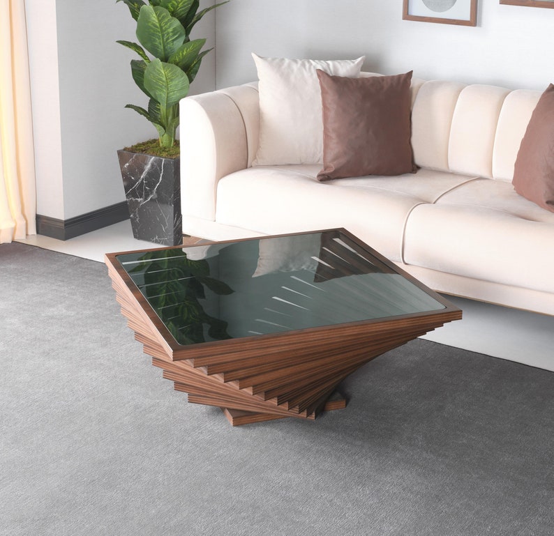 Natural Walnut Coffee Table for Living Room, Wood Large Coffee Table