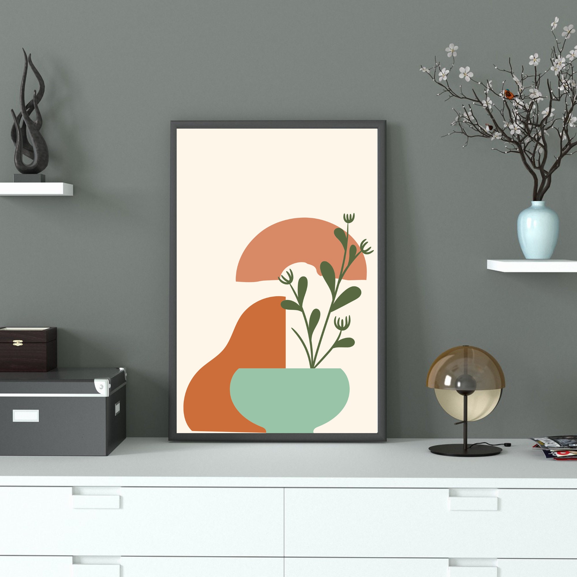 Print Set of 5 Boho Minimalist Printable Plant Wall Art Hand - Etsy ...