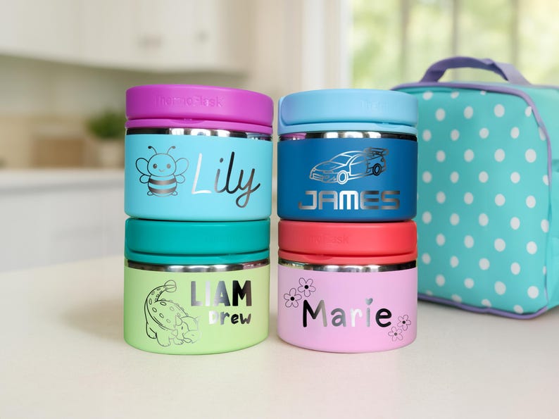 Personalized 12oz ThermoFlask Kids Food Jar – Custom Engraved Lunch Container for School, Camp, Sport, and Travel - Gift