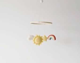 Weather baby mobile | needle felted sun, rainbow, cloud and star