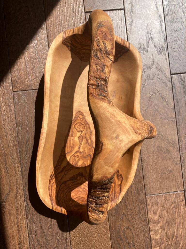 Ornate Solid Olive Wood Fruit Bowl, Handmade Basket. Etsy UK