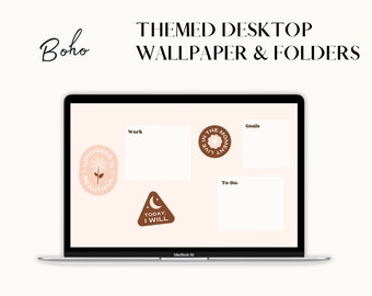 Organizzatore di sfondi per il desktop, Modificabile in Canva, Organizzatore per Windows Mac, Icone delle cartelle del desktop Mac e Windows, Sfondo del desktop Boho 2022