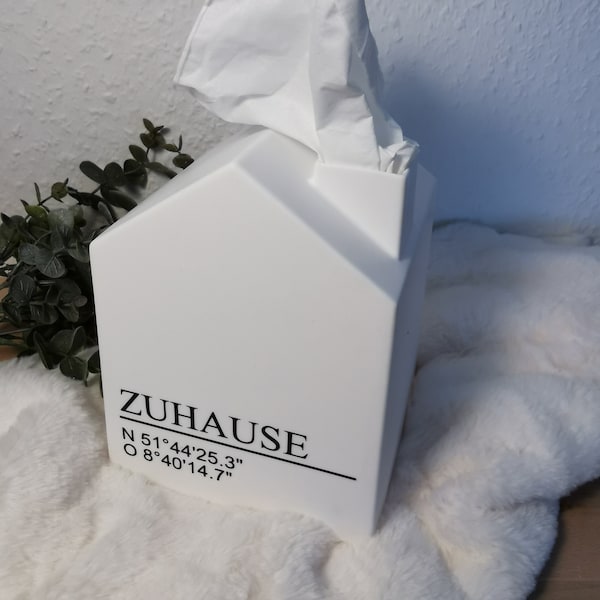 Toller Kosmetiktuchhalter "ZUHAUSE" im Haus Design (mit Koordinaten)