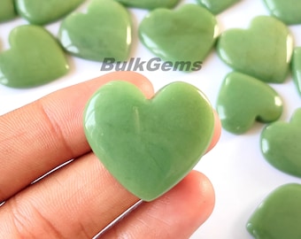 Gröna Jade Hjärt Cabochoner i Storformat, Polerade Ädelstenspärlor (20-35 mm)