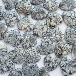 Cabochons cœurs en pierre pinolithe – jaspe noir et blanc, faits main
