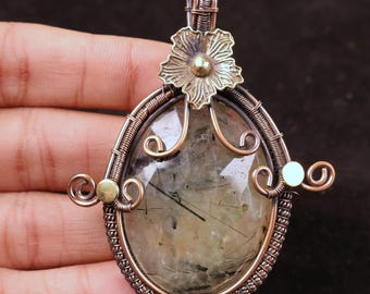 AA+ Quality Prehnite Wire Wrapped Pendant, Faceted Oval Gemstone Necklace, Women's Gift