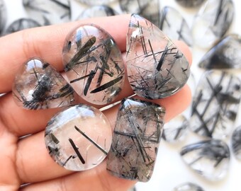 AAA Black Rutile Quartz Cabochon Lot – Loose Needle Gemstone