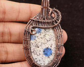 K2 Jasper Copper Wire Wrapped Necklace, Oval Cabochon Gemstone Pendant, Birthday Gift For Pendant