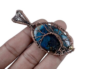 アズライトペンダント、純銅線で巻かれたペンダント、ブルーアズライト