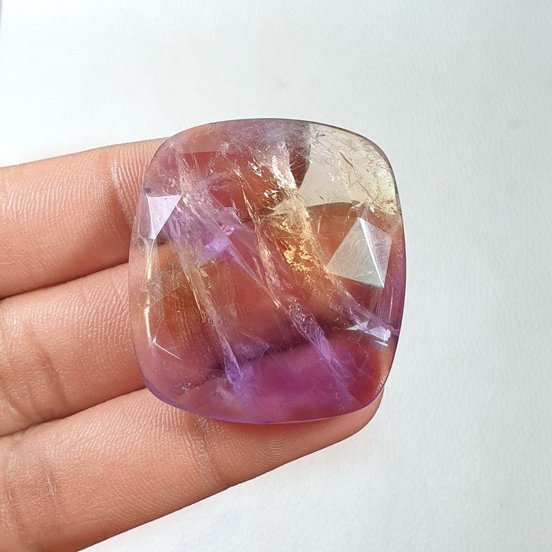 40x36x10-MM Natural Ametrine Stone Faceted Gemstone Cushion Shape Ametrine Jewelry Cut Ametrine Back Side Flat For Wire Wrapped Pendant