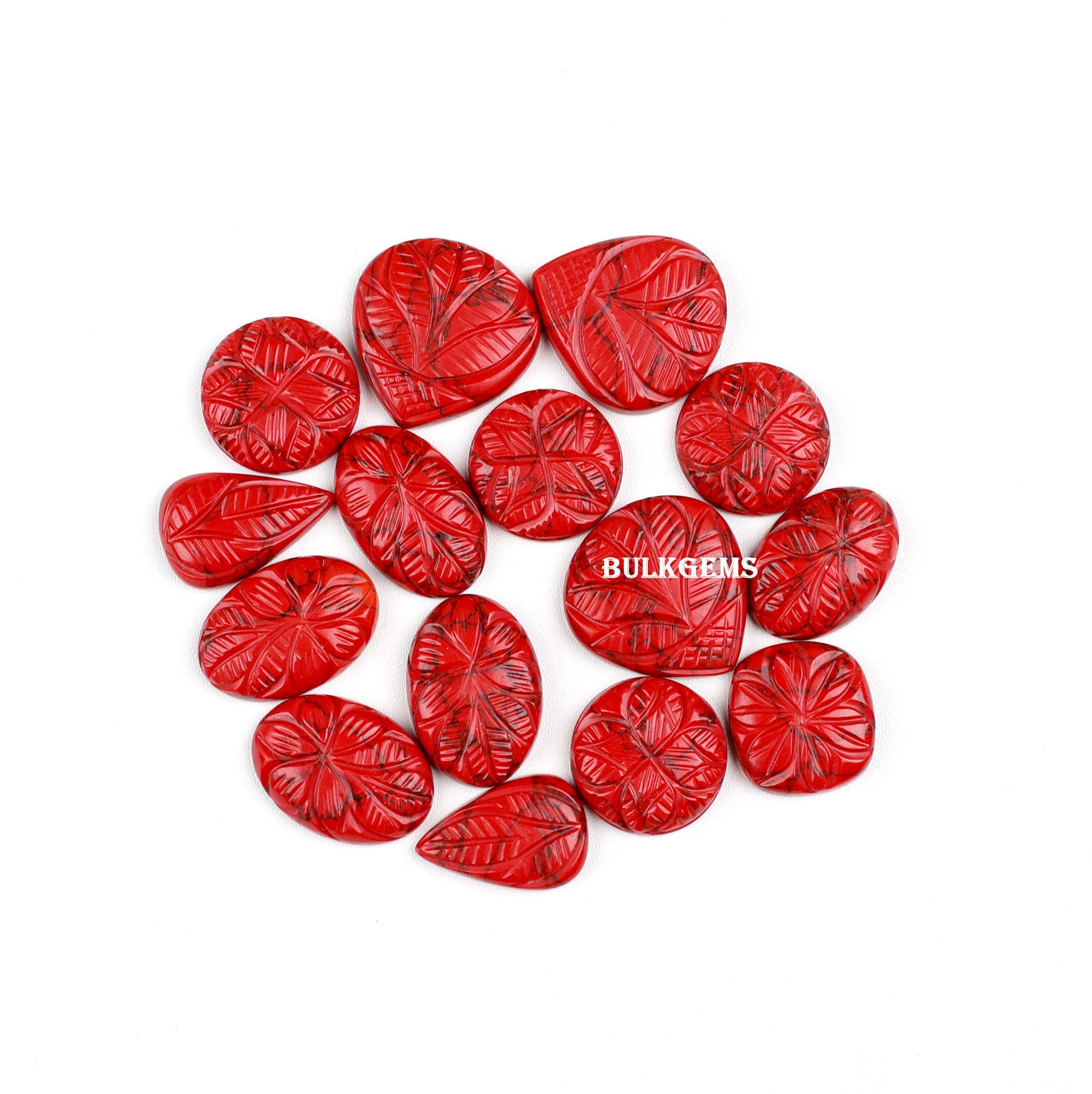 Red Mohave Turquoise Carving Lot !  Designer Carved Turquoise Mix Lot - Wholesale Price Cabochon Lot - Making For Jewelry & Pendant's