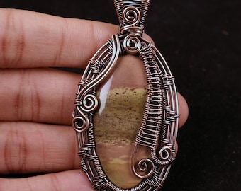 AA+ Quality Imperial Jasper Copper Pendant Necklace, Wire Wrapped Gemstone Charm, Gift For Her