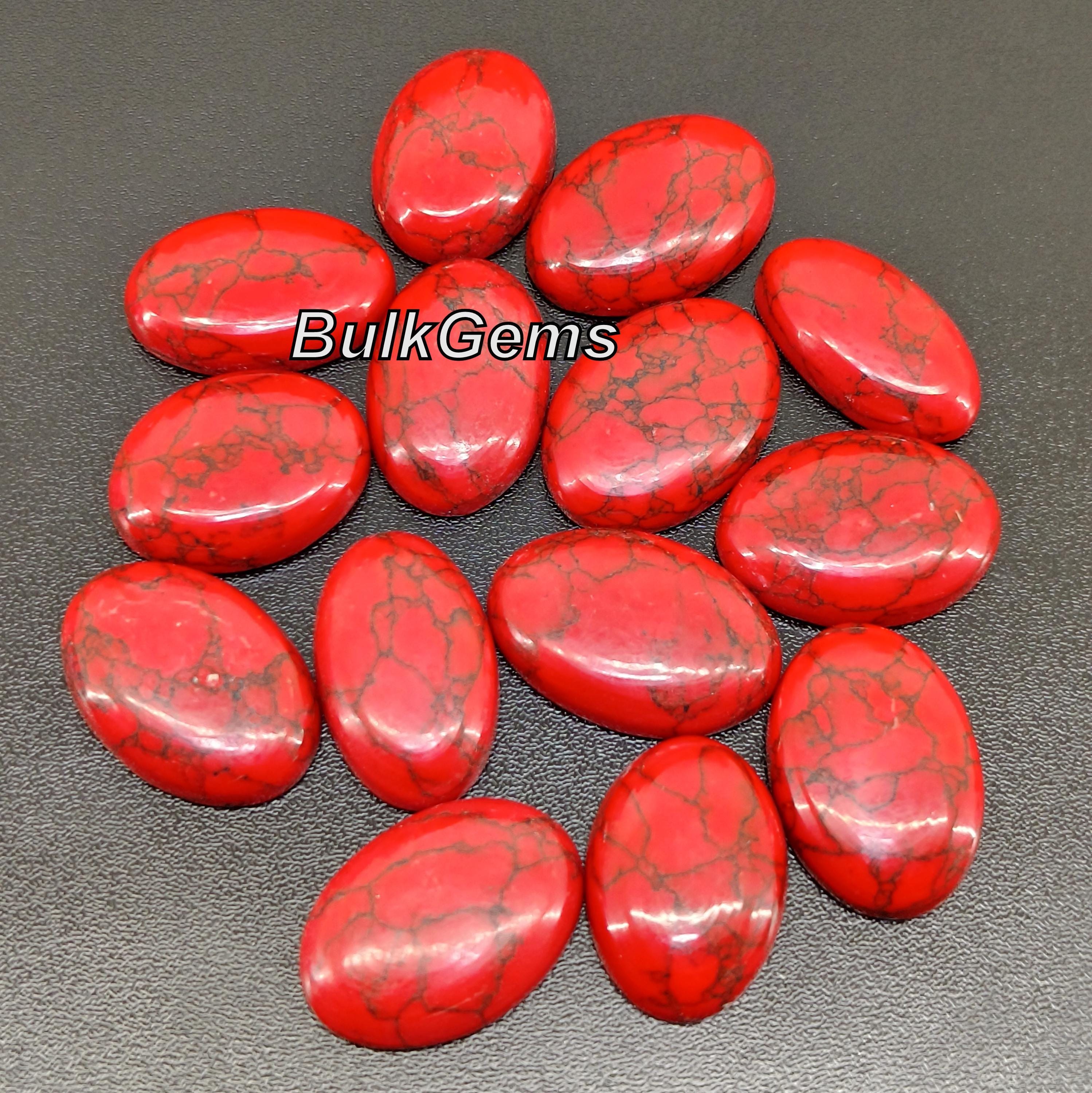 Red Mohave Turquoise Cabochons – Oval Gemstone Lot, Handmade