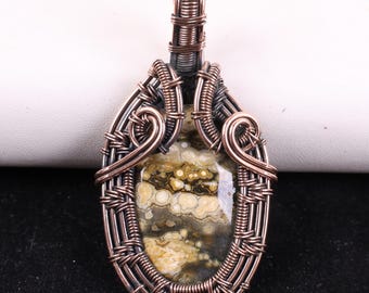 AA+ Quality Ocean Jasper Handmade Copper Pendant, Wire Wrapped Gemstone Choker, Gift For Mother