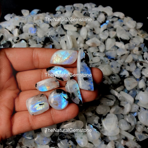 Rare White Rainbow Moonstone Cabochons Lot  Mix Shape and size ! Multi Flashy Rainbow Moonstone Gemstone cab lot White Moonstone For Jewelry