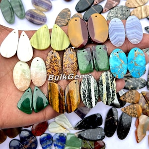 Peut inclure: Assortiment de pendentifs en pierres précieuses naturelles de formes, de couleurs et de motifs variés. Les pendentifs sont prêts à être utilisés pour la fabrication de bijoux. BulkGems.