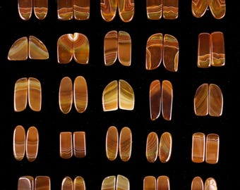 Honey Banded Agate Gemstone Cabochon Pair Lot, 20-35mm