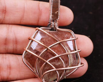 AA+ Quality Strawberry Quartz Boho Copper Wire Pendant, Natural Gemstone Necklace, Gift For Wife