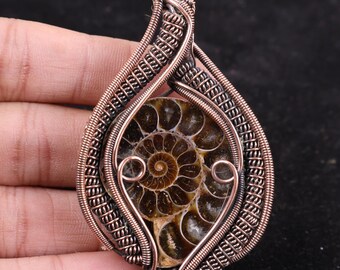 Top Quality Ammonite Fossil Copper Wire Wrapped Jewelry - Gemstone Pendant Gift For Mother