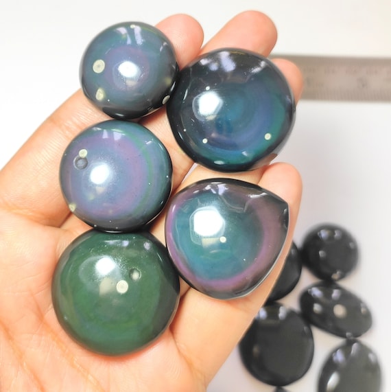 Rainbow Obsidian Cabochon Lot, Flashy Gemstone for Jewelry Making
