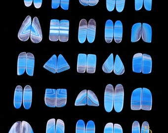 Sky Blue Banded Agate Gemstone Cabochon Pair Lot, 20-35mm