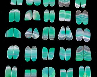 Green Banded Agate Gemstone Cabochon Pair Lot, 20-35mm