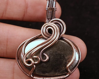AA+ Quality Pyrite Copper Wire Pendant - Handmade Gemstone Necklace, Wife Gift Her Birthday