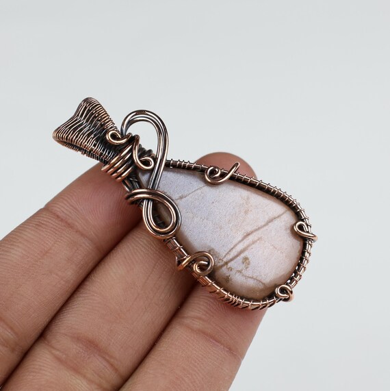 Peach Moonstone Gemstone Pendant, Copper Wire Wrapped Pendant