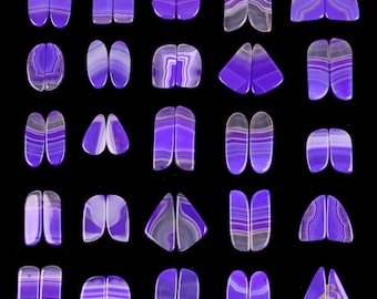 Purple Banded Agate Gemstone Cabochon Pair Lot, 20-35mm