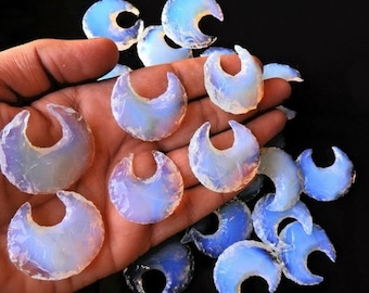 Opalite Crystal Moon Crystal carving Stone Crescent Moon Shape blu Opalite / Black Obsidian Gemstone Opal per Wire wrap Jewelry Collana Moon