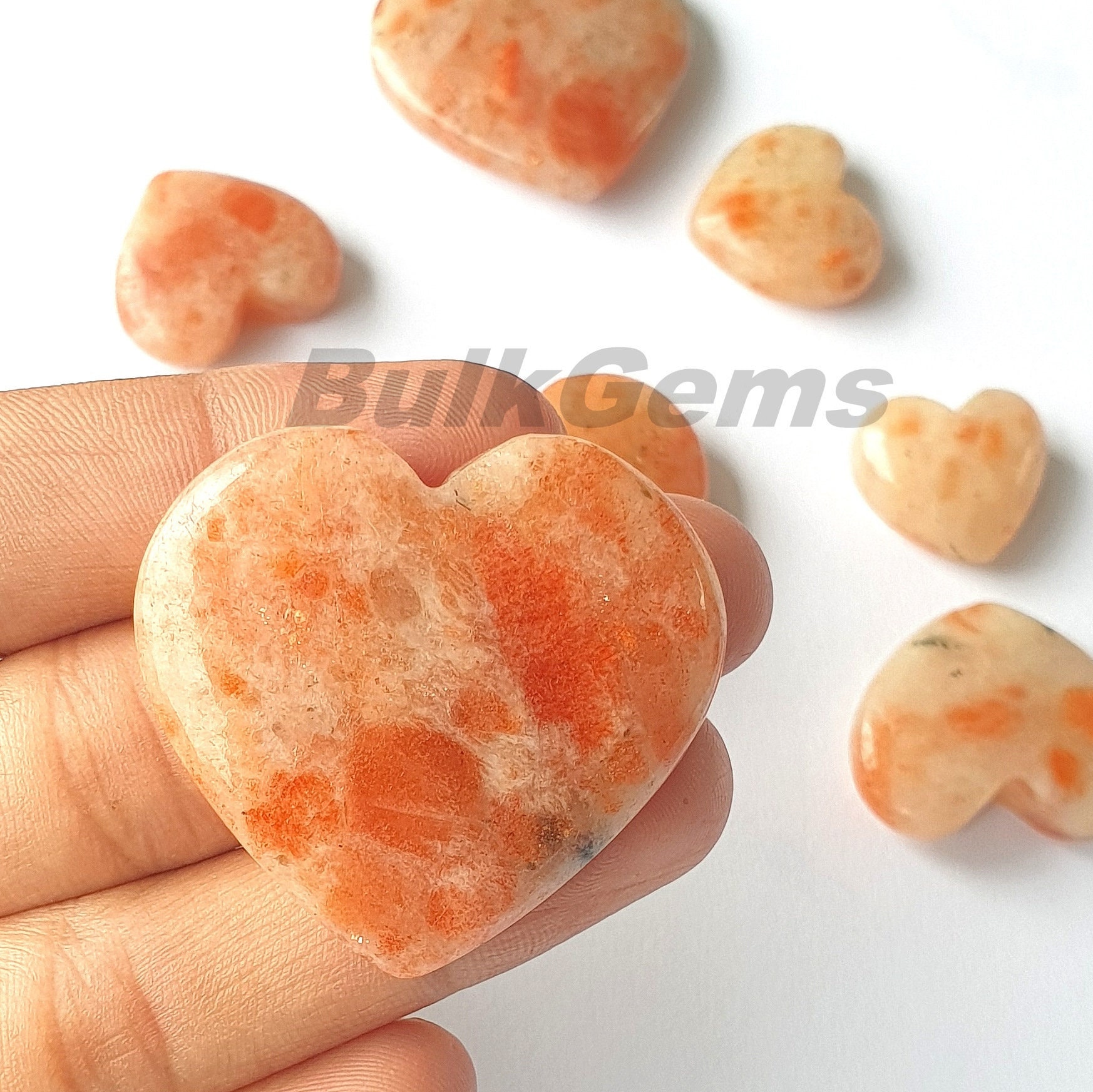 Indian Orange Sunstone ! Wholesale Orange Sunstone Hearts - Polished hearts - Bulk Orange Sunstone Flat back  - loose Sunstone  Hearts