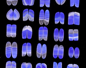 Royal Blue Banded Agate Gemstone Cabochon Pair Lot, 20-35mm