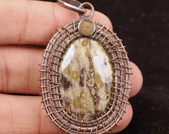AA+ Quality Ocean Jasper Wire Wrapped Copper Pendant, Gemstone Necklace, Mother Gift For Anniversary