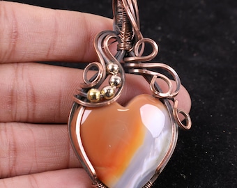 AA+ Quality Banded Agate Wire Wrapped Copper Pendant, Gemstone Necklace, Girl's Gift For Birthday