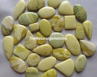 Lemon Serpentine Gemstone- Wholesale Lot Green Serpentine Cabochon -Both side Polished Flat Back Bulk Serpentine Cabs lot for Making Jewelry