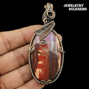 Snake Skin Jasper Wire Pendant, Copper Wire Pendant, Natural Lapis Lazuli Wire Wrapped Necklace, Handmade Necklace For Gift her & Him.